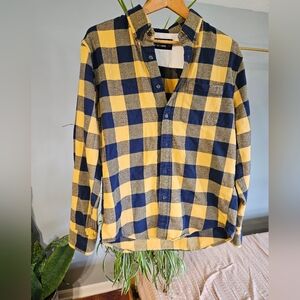 Men's A&F Flannel, S, Navy And Yellow